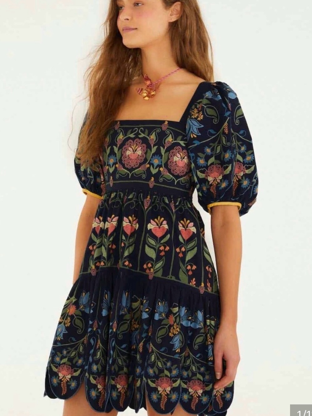 FARM Rio Navy Floral Puff-Sleeve Square Neck Dress - Picture 3 of 5
